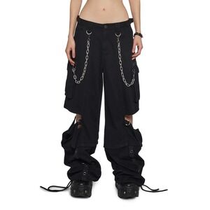 Widow Dollskill Eternal Cargo Pants Medium Baggy Chain Goth Punk Raver Black